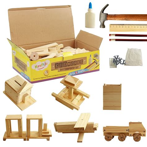 kraftic woodworking building kit  kids  adults  diy carpentry construction wood model