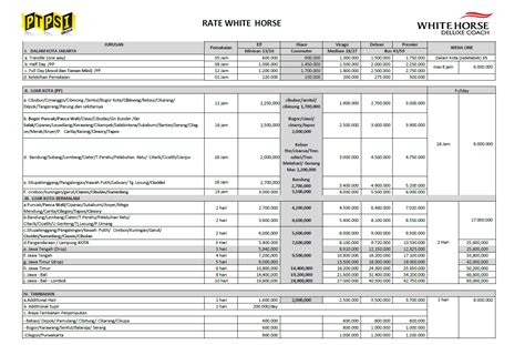 harga bus pariwisata white horse sewa bus pariwisata