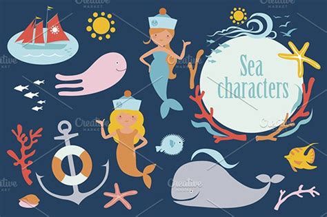 sea characters illustrations creative market