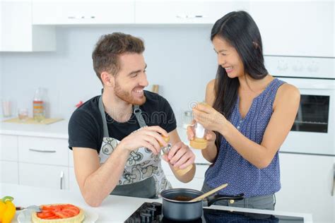 Happy Couple Cooking Together Stock Image Image Of Male Lady 216072603