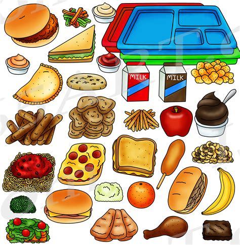 cafeteria food clipart graphics set build  lunch tray clipart  school