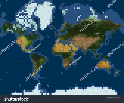 pixel art style illustration world physical map stock vector