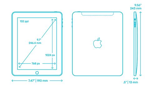 apple ipad st gen  dimensions drawings dimensionsguide