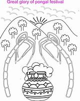 Pongal Coloring Kids Printable Festival Scenery Print Worksheets Pdf Open  sketch template