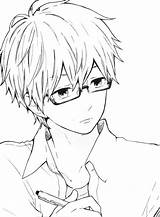 Anime Boy Guy Glasses Cute Hair Coloring Boys Pages Template Manga Spiky Shy He sketch template
