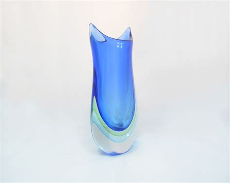Blue Green And Cyan Murano Glass Sommerso Vase Murano