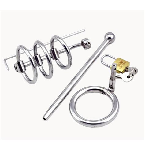 Stainless Steel Cock Cage Male Chastity Device Penis Plug Urethral