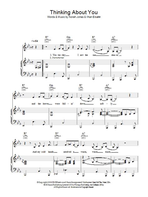 Thinking About You Sheet Music Norah Jones Piano Vocal And Guitar Chords