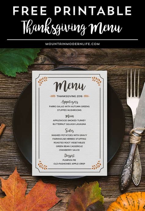 printable thanksgiving menu mountainmodernlifecom