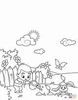 Coloring Pages Rabbit Boy Flowers Digging Watering Through Them Cute Printable Print Drawing sketch template