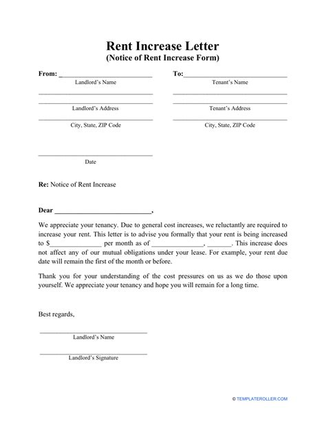 rent increase letter notice  rent increase form fill  sign