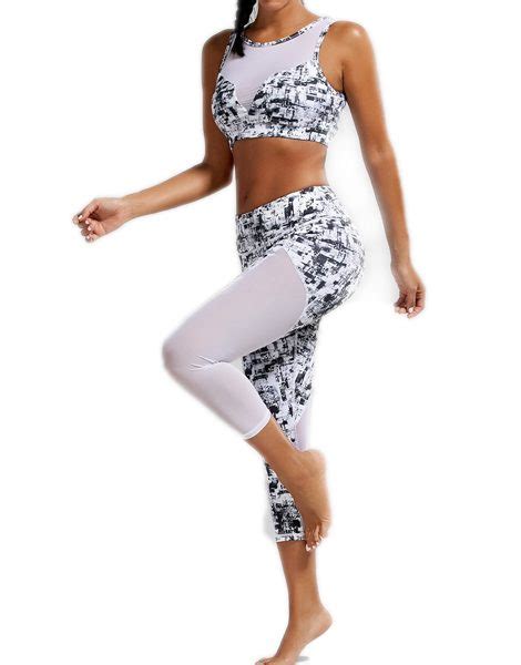 wholesale sports padded bra and mesh panel sheer yoga leggings from gym