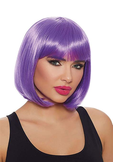purple short bob wig  women