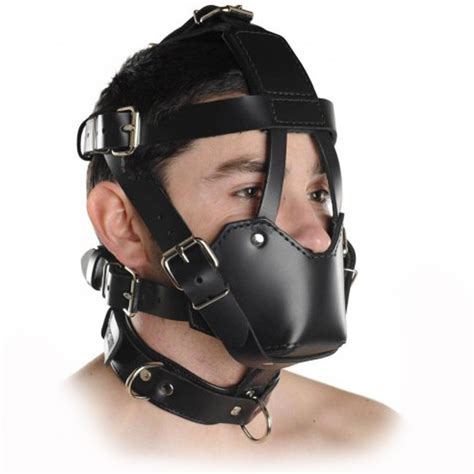 strict leather padded leather muzzle and face harness dallas novelty