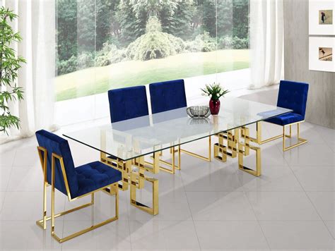melina modern glass top 78 dining table w geometric gold stainless