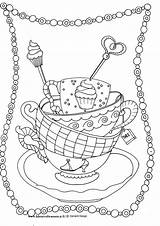 Kleurplaat Kleurplaten Volwassenen Adults Feest Embroidery Taart Moederdag Patterns Teacup Boek Bladzijden Kleuren Kaffee Steampunk Kuchen Digi Stamps Downloaden sketch template