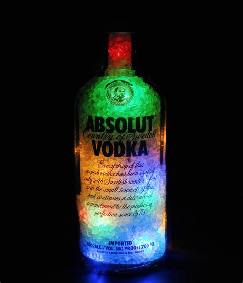 Upcycled Absolut Vodka Bottle With Led Lights And Filler To Create A