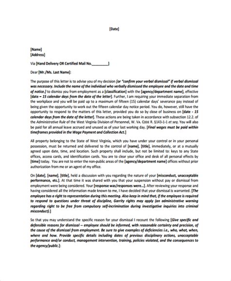 sample dismissal letter templates   ms word pages