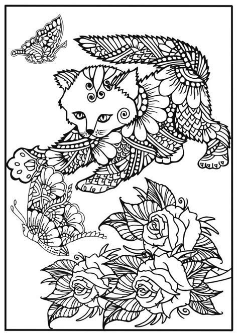 coloring page cat  butterfly  concept