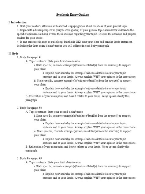 synthesis essay outline paragraph thesis