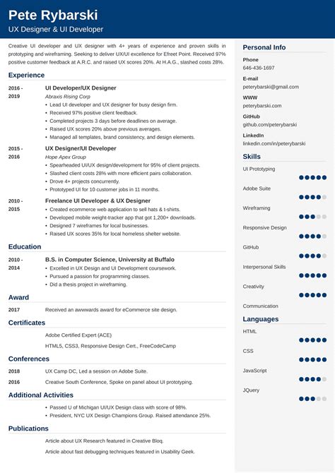 ux designer resume ui developer resume tips examples