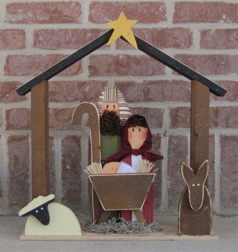 large wood nativity  christmas holiday noel baby jesus donkey