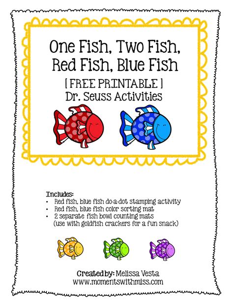 red fish blue fish dr seuss activities printables moments