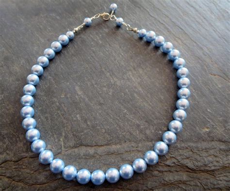 blue pearl necklace light blue swarovski pearl jewelry sky