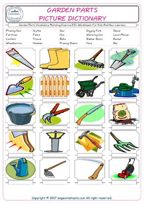 gardening tools vocabulary matching worksheet fasci garden