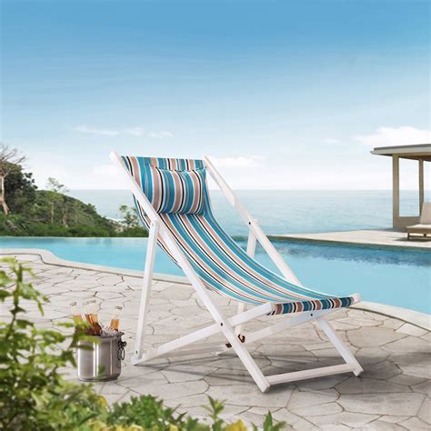 sunjoy belton folding reclining beach chair  cushioned headrest wood sling chair
