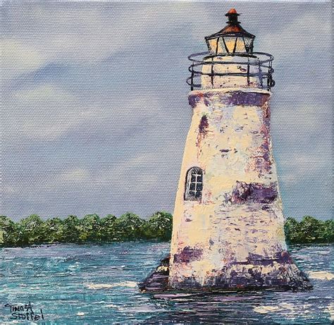 cockspur lighthouse painting original oil  canvas  tina  stoffel
