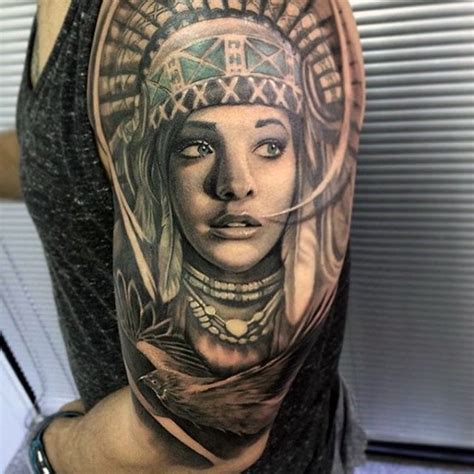 awesome very realistic looking colored 3d indian woman portrait tattoo