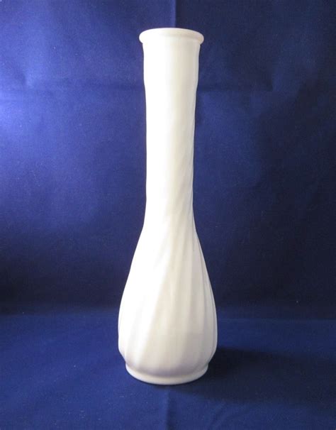 Milk Glass Bud Vase White Vintage Swirl Design 9 Inches
