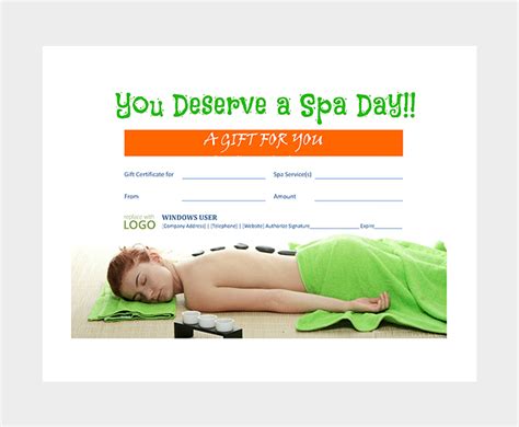 spa day gift certificate template spa gift certificate