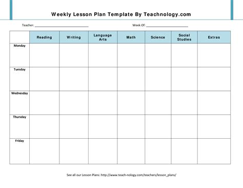 blank weekly lesson plan templates  allbusinesstemplatescom