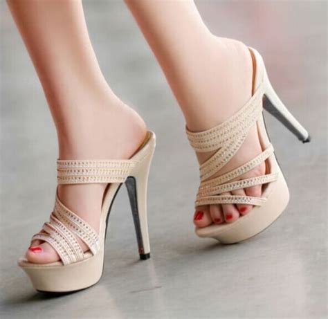 sexy peeptoe platform high heels slippers sandals strappy rhinestone