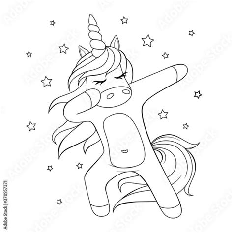 cute dabbing unicorn black  white vector illustration  coloring