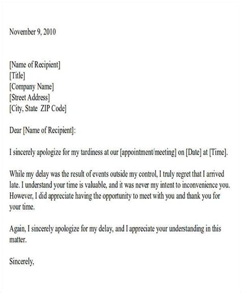 apology letter  tardiness