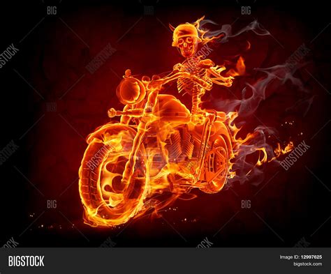burning skeleton riding motorcycle image photo bigstock