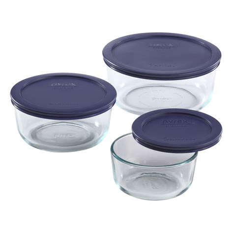 Pyrex Simply Store 6 Pc Round Glass Storage Set With Blue