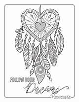 Coloring Pages Heart Adults Easy Dream Catcher Printables Kids sketch template