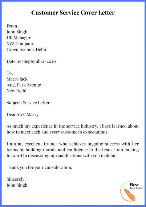 service letter template format sample  examples
