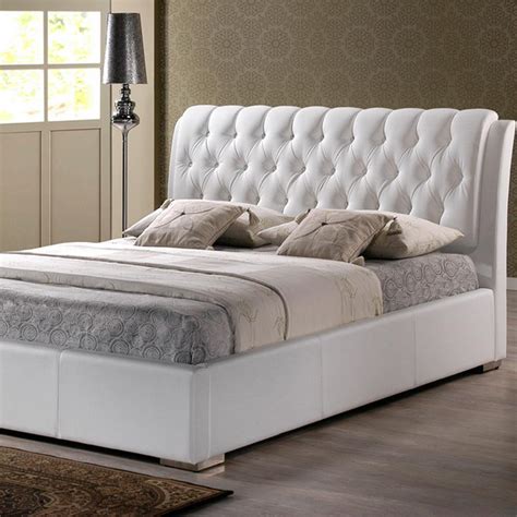 baxton studio bianca transitional white faux leather upholstered king size bed   hd