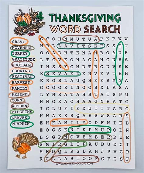 thanksgiving word search  printable homeschool