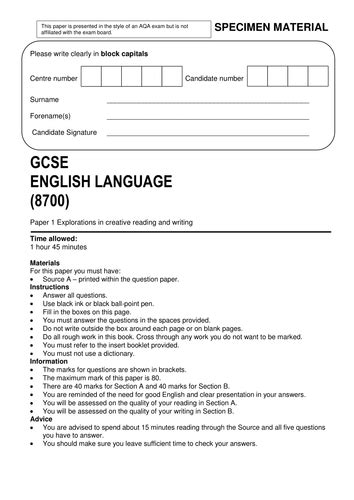 gcse english language   paper   paper      mock