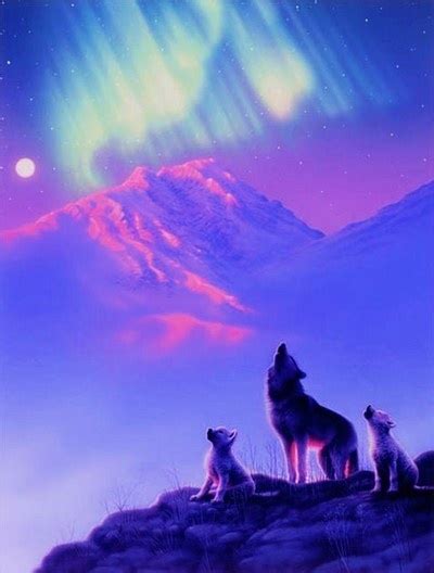 Wolves Howling At Northern Lights Wolf Pinterest