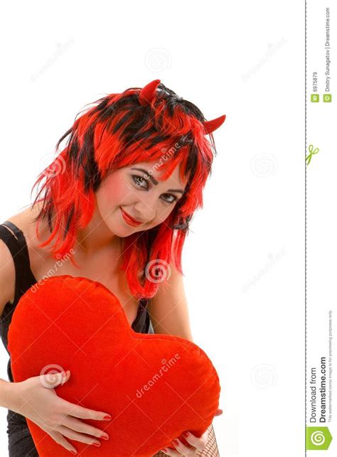 sexy devil woman and red heart royalty free stock images