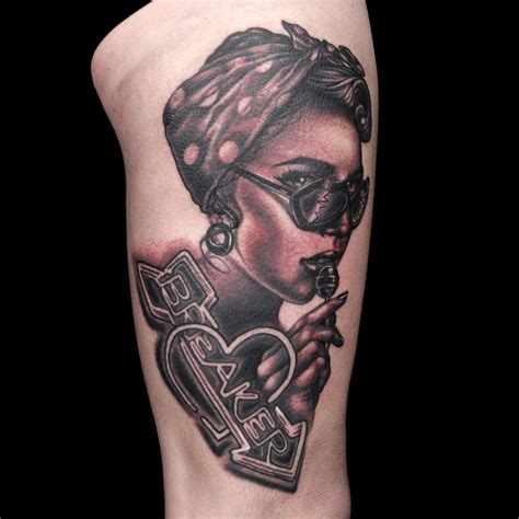 Heartbreaker Sign And Woman Tattoo By Megan Jean Morris Tattoos