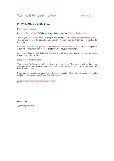 employee warning letter due  unacceptable conduct templates