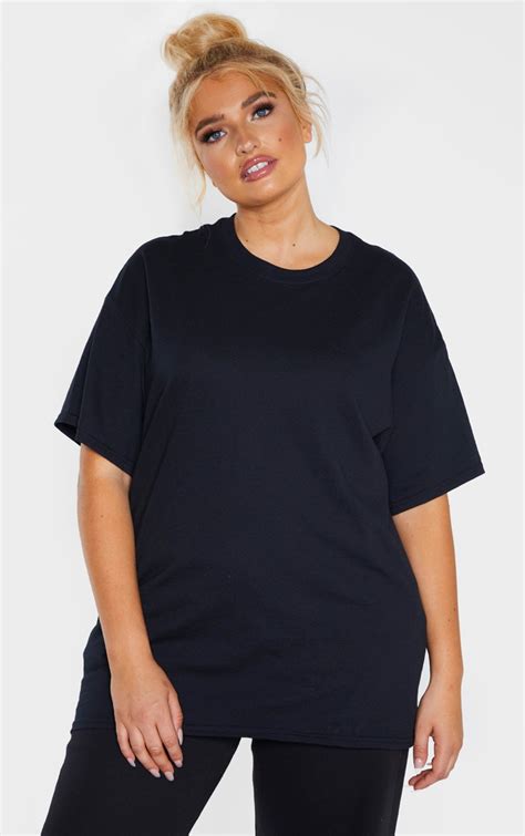 plus black oversized boxy t shirt plus size prettylittlething